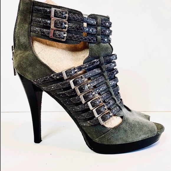 Calvin Klein Shoes - Calvin Klein Grey Suede Strappy Peep-Toe Stiletto